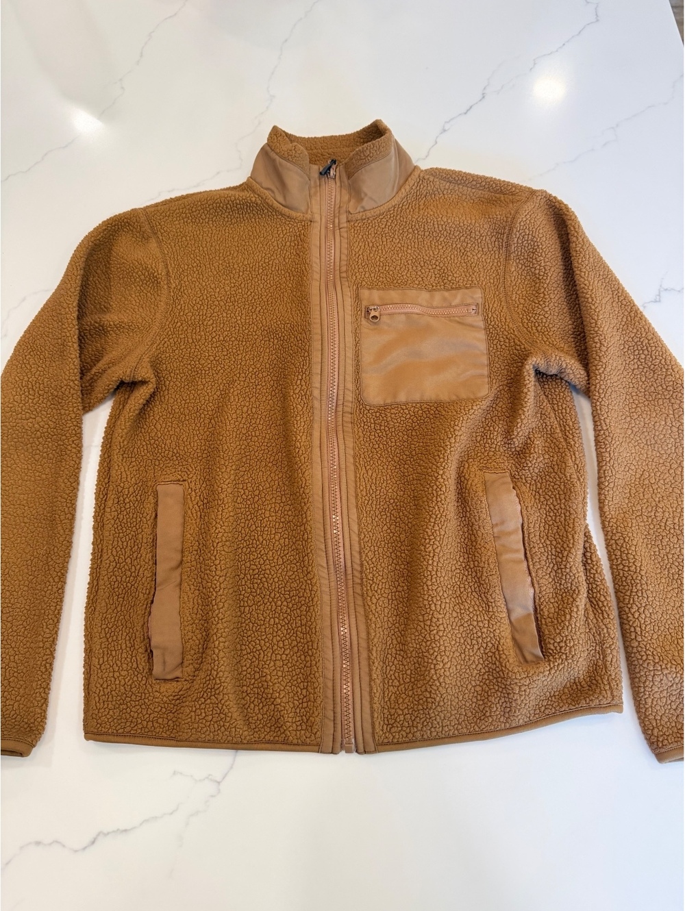 Old Navy Womans Full Zip Sherpa Fleece Brown Jacket Size Small